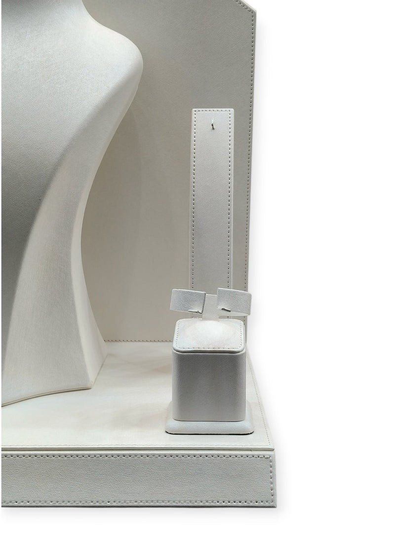 Al Seraj Premium Jewelry Set Display Stand with Background & Base | Luxury White Rexine Leather Display for Ring, Earring, Bangle, Bracelet & Necklace | Made in Dubai UAE | Jewelry Shop & Showroom Display - Image 5
